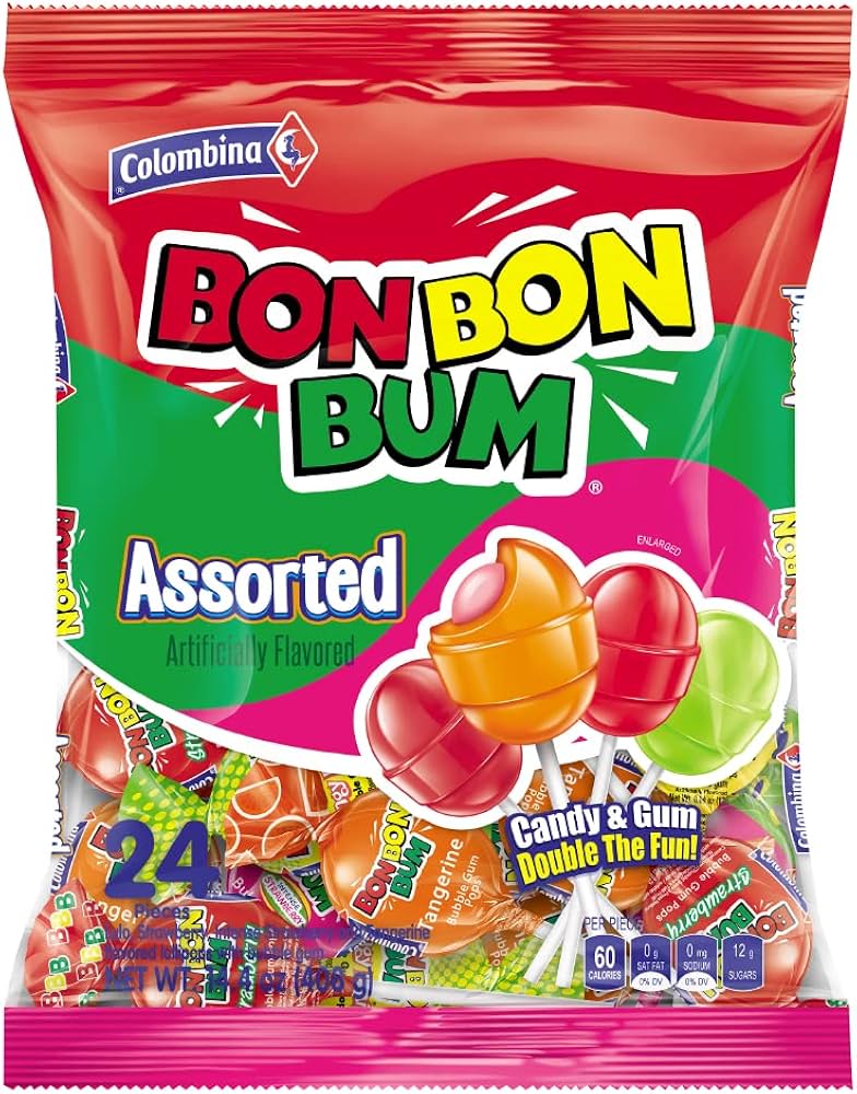 Lollipops Bon Bon Bum with chewing gum inside (assortments
